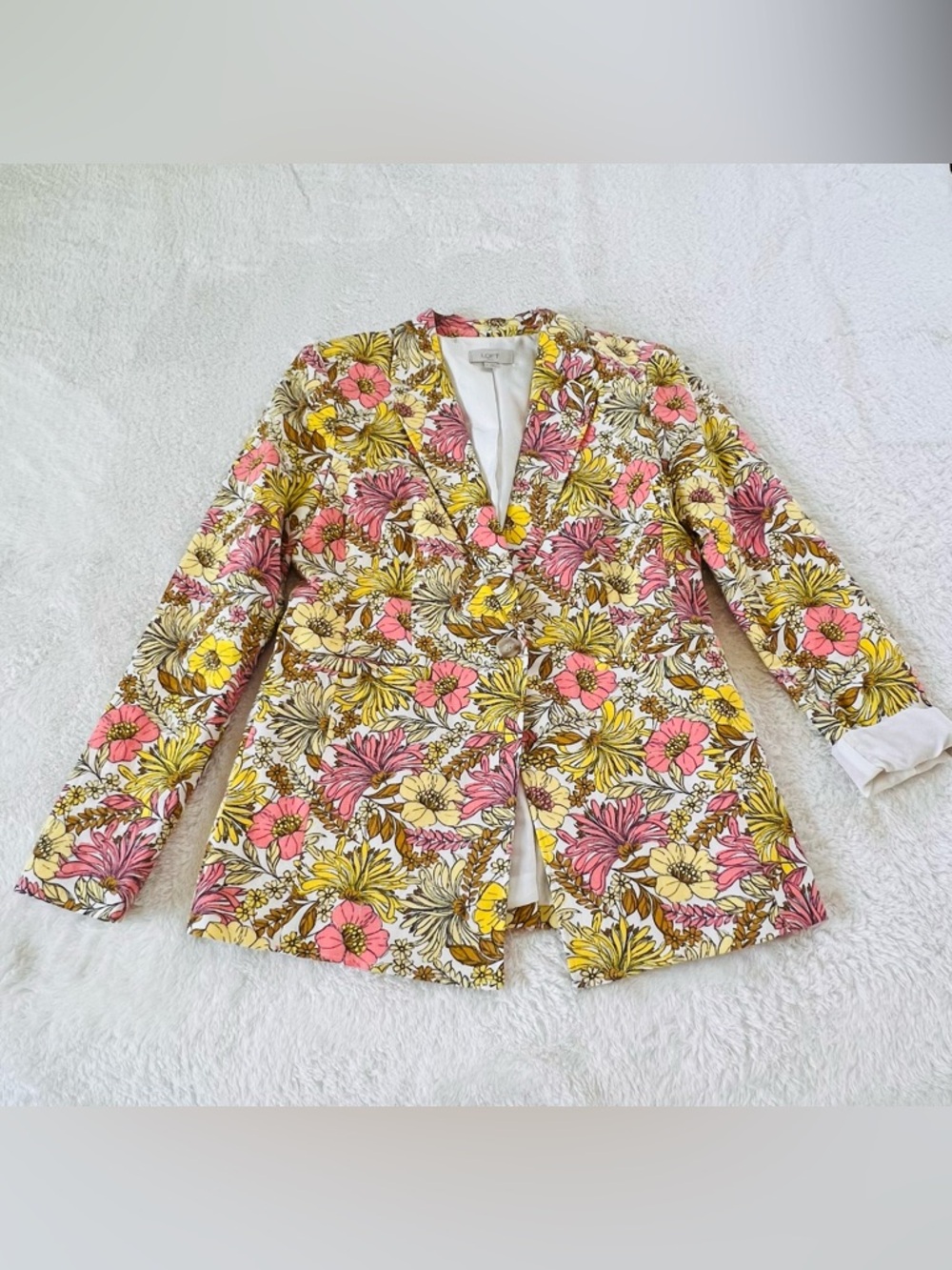 LOFT Floral Blazer Jacket - Pink, Yellow & Cream